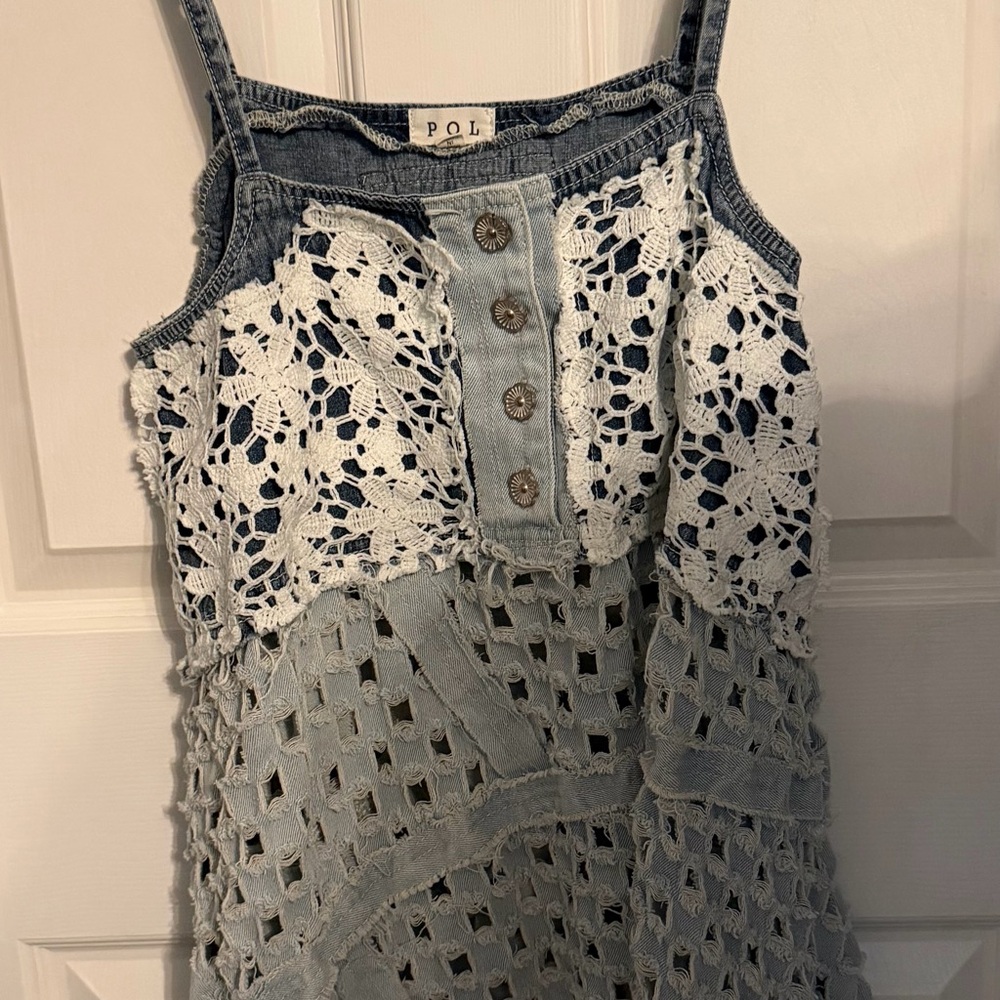 POL Denim tunic/dress boho western adjustable straps, true to size fit, small - Picture 2 of 14